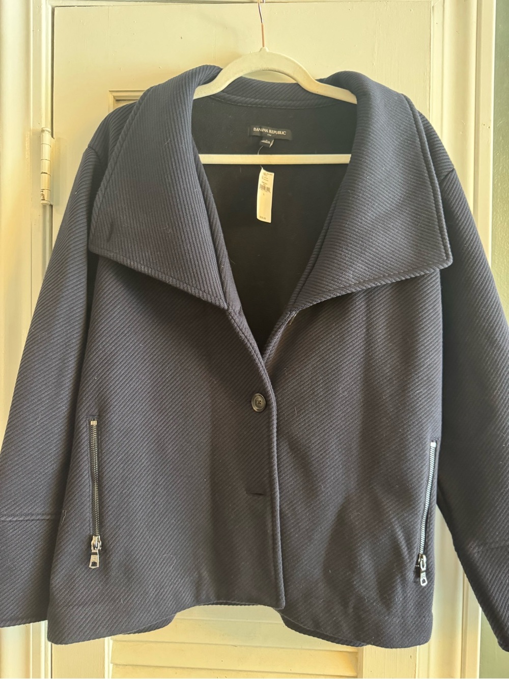 Banana Republic Navy Ribbed Collar Jacket with Zip Pockets